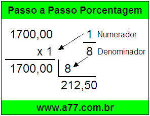 Quanto é 1/8 de R$ 1700,00