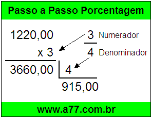 Quanto é 3/4 de R$ 1220,00