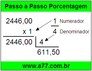 Quanto é 1/4 de R$ 2446,00