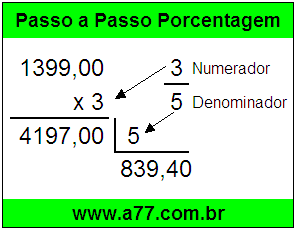 Quanto é 3/5 de R$ 1399,00