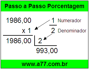 Quanto é 1/2 de R$ 1986,00