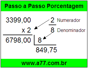 Quanto é 2/8 de R$ 3399,00