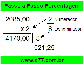 Quanto é 2/8 de R$ 2085,00