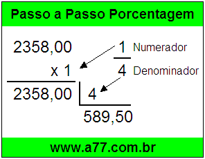 Quanto é 1/4 de R$ 2358,00