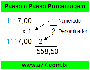 Quanto é 1/2 de R$ 1117,00