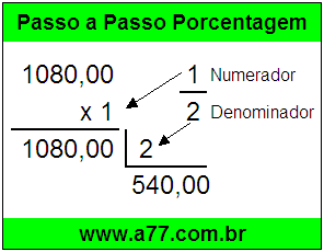 Quanto é 1/2 de R$ 1080,00