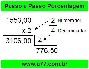 Quanto é 2/4 de R$ 1553,00