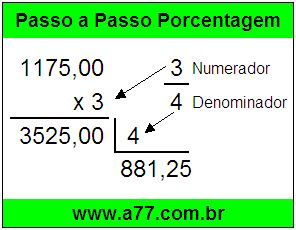 Quanto é 3/4 de R$ 1175,00