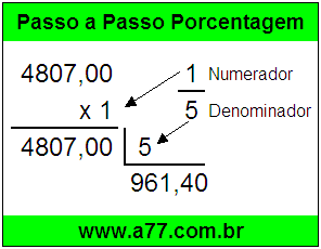 Quanto é 1/5 de R$ 4807,00