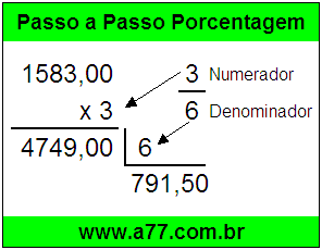 Quanto é 3/6 de R$ 1583,00