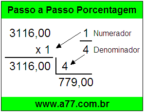 Quanto é 1/4 de R$ 3116,00