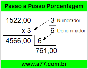 Quanto é 3/6 de R$ 1522,00