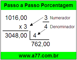 Quanto é 3/4 de R$ 1016,00