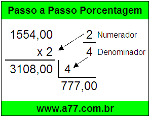 Quanto é 2/4 de R$ 1554,00