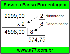 Quanto é 2/8 de R$ 2299,00