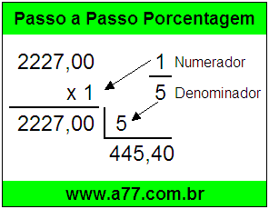 Quanto é 1/5 de R$ 2227,00