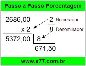 Quanto é 2/8 de R$ 2686,00