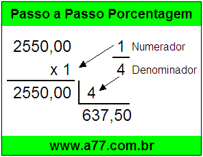 Quanto é 1/4 de R$ 2550,00