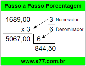 Quanto é 3/6 de R$ 1689,00