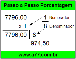 Quanto é 1/8 de R$ 7796,00