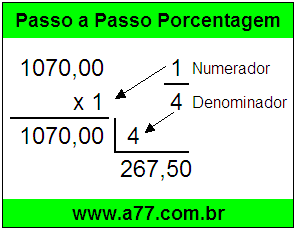 Quanto é 1/4 de R$ 1070,00