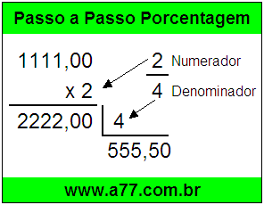 Quanto é 2/4 de R$ 1111,00