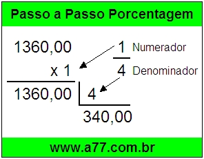 Quanto é 1/4 de R$ 1360,00