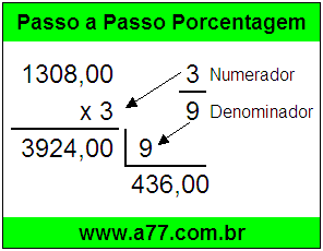 Quanto é 3/9 de R$ 1308,00