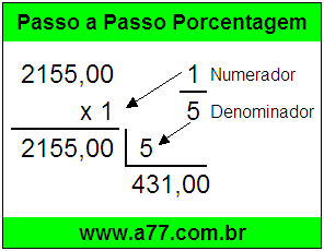 Quanto é 1/5 de R$ 2155,00