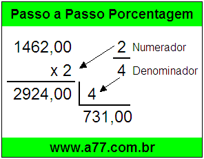 Quanto é 2/4 de R$ 1462,00