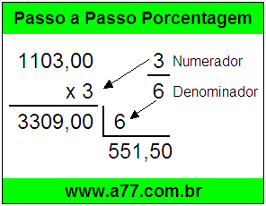 Quanto é 3/6 de R$ 1103,00