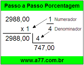 Quanto é 1/4 de R$ 2988,00