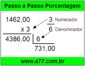 Quanto é 3/6 de R$ 1462,00