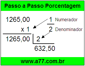 Quanto é 1/2 de R$ 1265,00