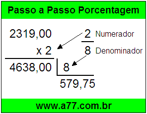 Quanto é 2/8 de R$ 2319,00