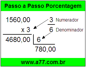 Quanto é 3/6 de R$ 1560,00