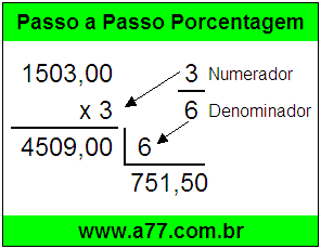 Quanto é 3/6 de R$ 1503,00