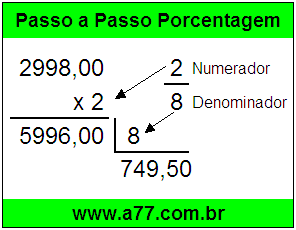 Quanto é 2/8 de R$ 2998,00