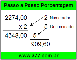 Quanto é 2/5 de R$ 2274,00