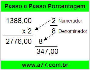 Quanto é 2/8 de R$ 1388,00