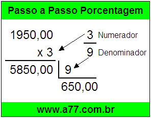 Quanto é 3/9 de R$ 1950,00