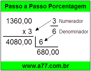 Quanto é 3/6 de R$ 1360,00