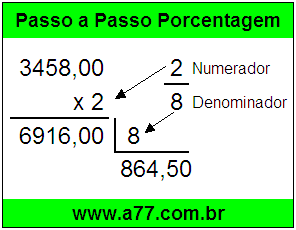 Quanto é 2/8 de R$ 3458,00