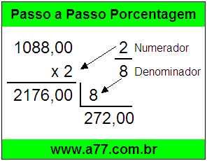 Quanto é 2/8 de R$ 1088,00