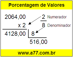 Quanto é 2/8 de R$ 2064,00