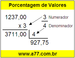 Quanto é 3/4 de R$ 1237,00