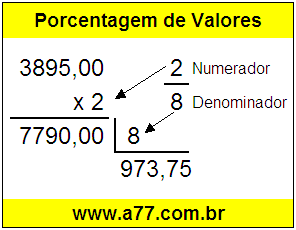 Quanto é 2/8 de R$ 3895,00