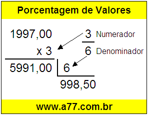 Quanto é 3/6 de R$ 1997,00