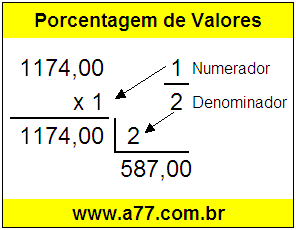 Quanto é 1/2 de R$ 1174,00