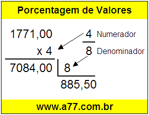 Quanto é 4/8 de R$ 1771,00